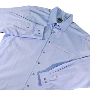 Van Heusen Dress Shirt XL 17 36/37 Blue Regular Fit Wrinkle Free Poly Cotton Men